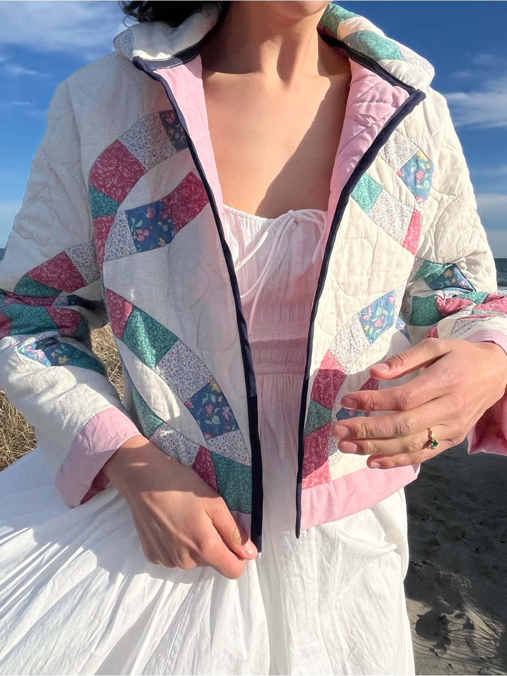 Handmade Quilt Coat in White & Pink - Picture 2 of 4